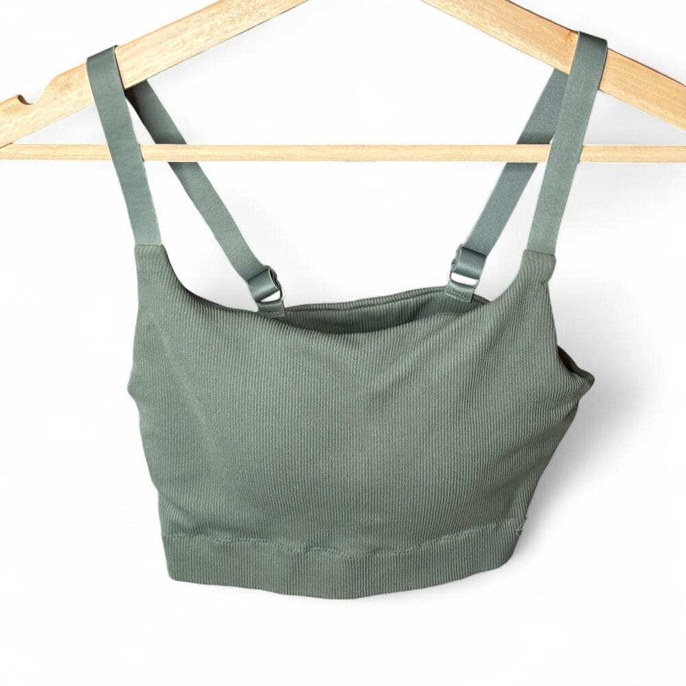 Aerie Real Good Ribbed Seamless Sports Bra XL Sage Green Adjustable Straps